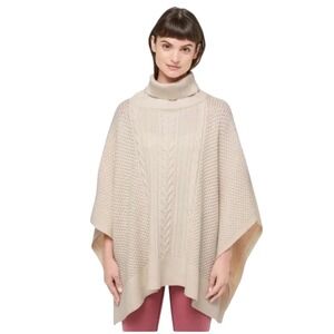 Lululemon Merino Wool Blend Cable Knit‎ Turtleneck Poncho Cape Sweater One Size